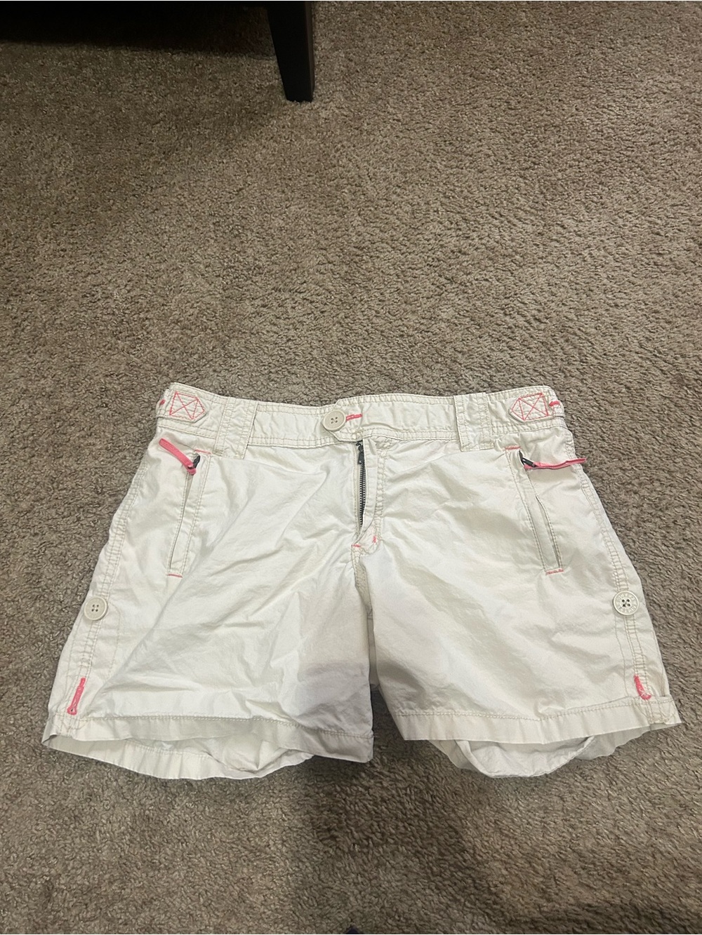Squeeze White Cargo Shorts with Pink Accents
